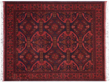 handmade Tribal Biljik Khal Muhammadi Red Blue Hand Knotted RECTANGLE 100% WOOL area rug 4x5